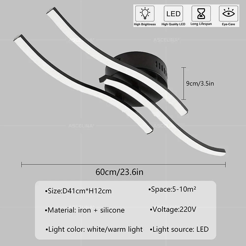 Black Wave-Style LED Ceiling Light, Cool White