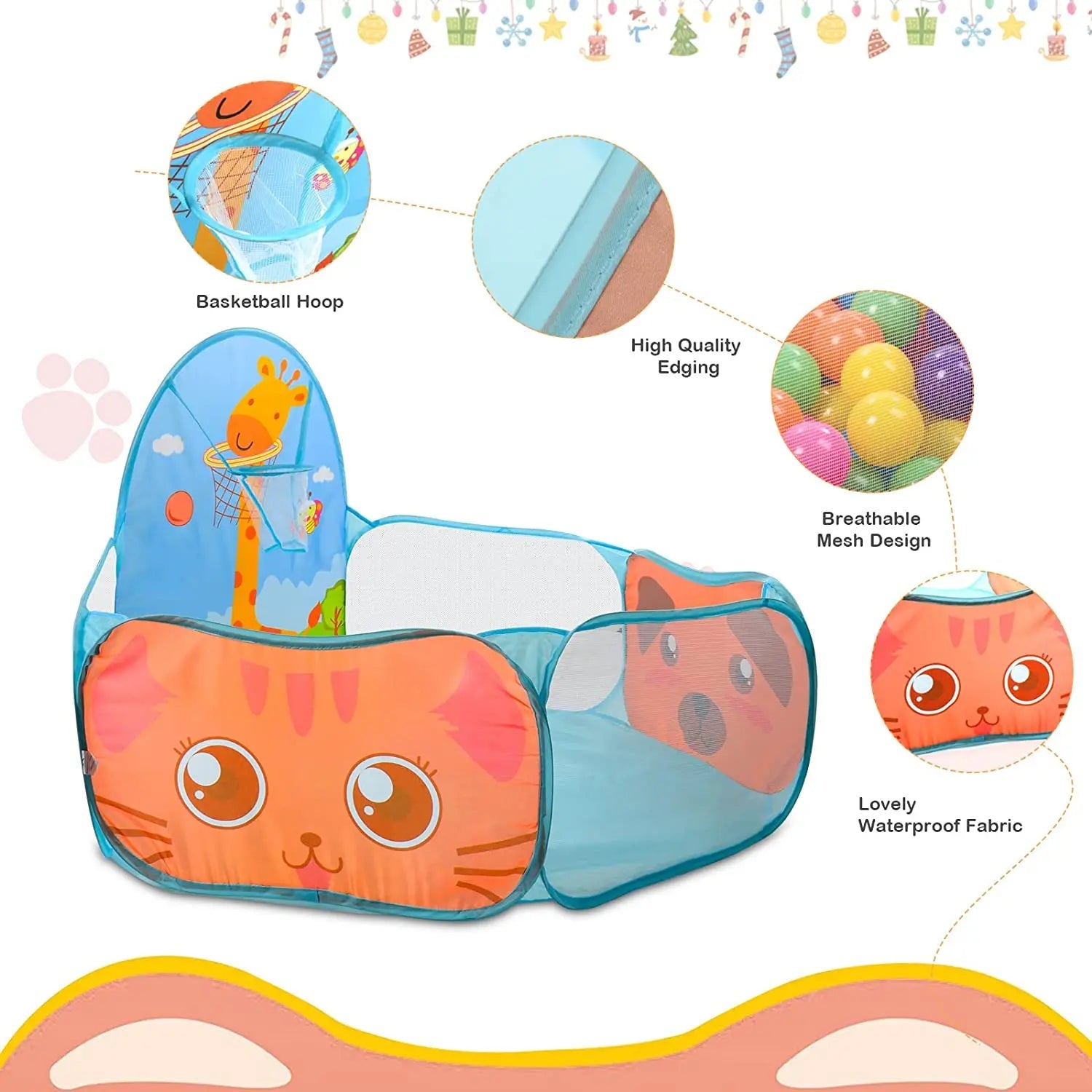 Children Ball Pool Tent Portable Foldable Ball Pit Play Tent with Basket Outdoor Indoor Sports Educational Toy Holiday Gifts