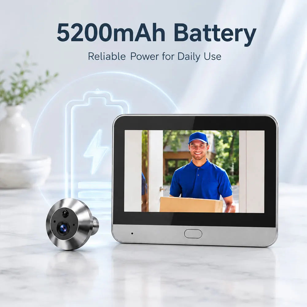 Mini caméras de sonnette WiFi 5 MP avec moniteur intérieur, écran 4.3 pouces, batterie rechargeable 5200 mAh, détection de mouvement PIR, vision nocturne noir et blanc, surveillance à distance, application Tuya, système de sécurité domestique