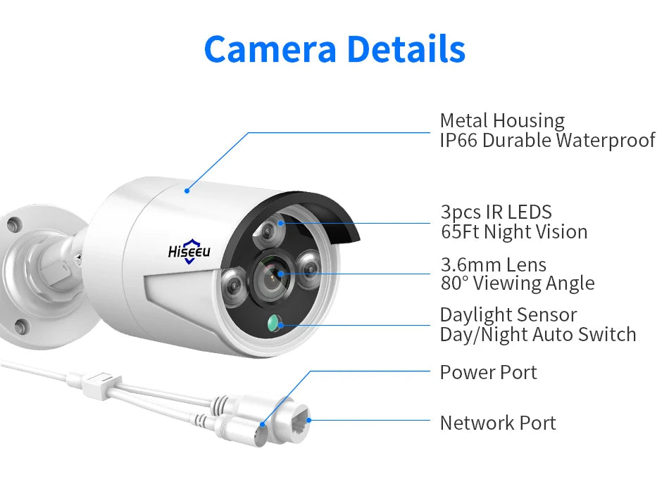 5MP POE IP Security Camera with Audio, Night Vision & IP66