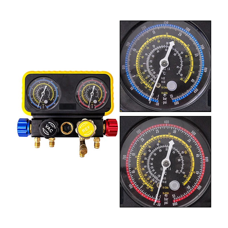 4-Wege Saug- Manometer-Diagnose-Set R134a R22 R410a R32 für Auto-Klimaanlage Kältemittelgas