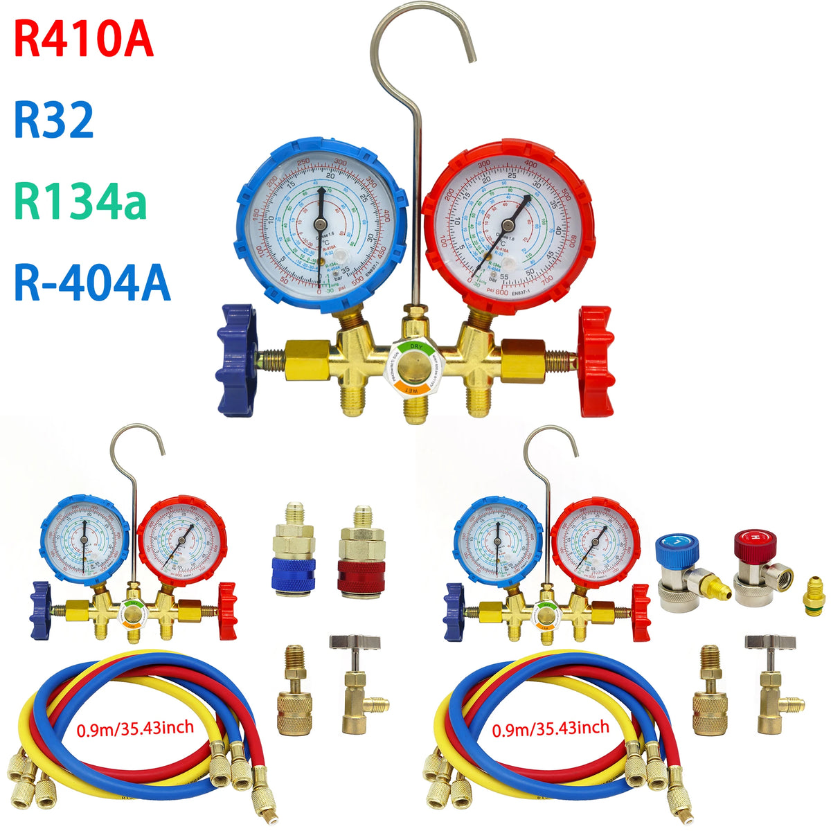 Kühlungs-Manometer Gauges 3-Wege AC Diagnose-Manometer-Set Freon-Ladung Passend R32 R410a R404A R-134a