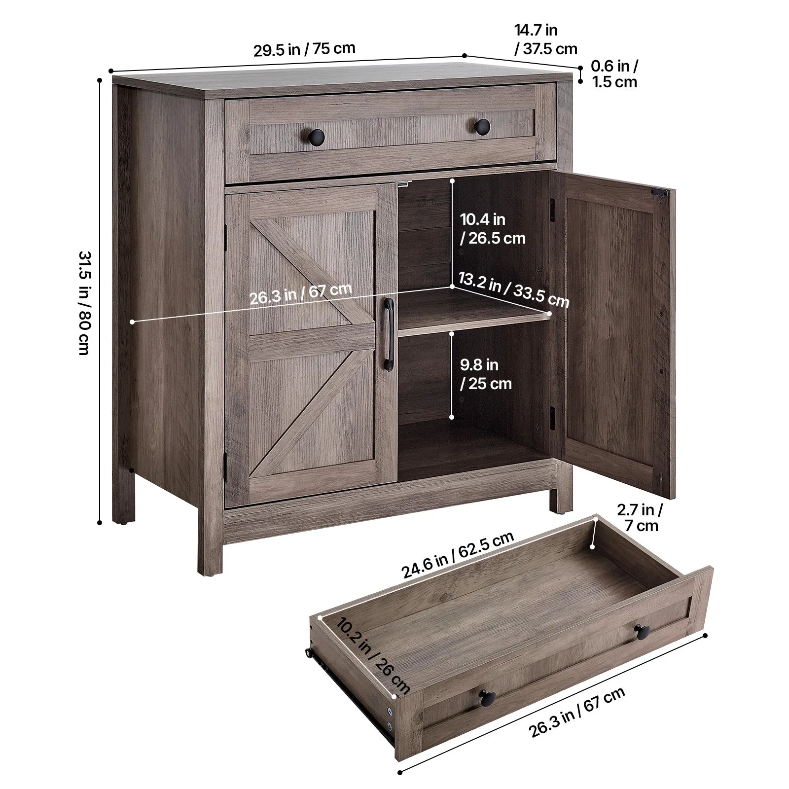SucceBuy Coffee Bar Cabinet Farmhouse/Mid Century Coffee Bar Table Buffet Stand Cabinet for Entryway Grey/White/Walnut/Black/Oak