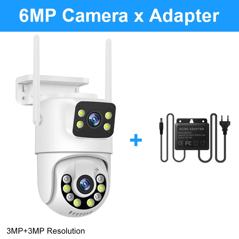 6MP PTZ WiFi IP Camera Dual Lens Dual Screen Outdoor Security Camera