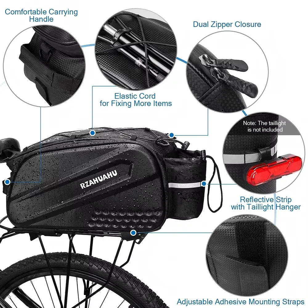 Sacoche noire pour porte-bagages arrière de vélo avec poche pour bouteille