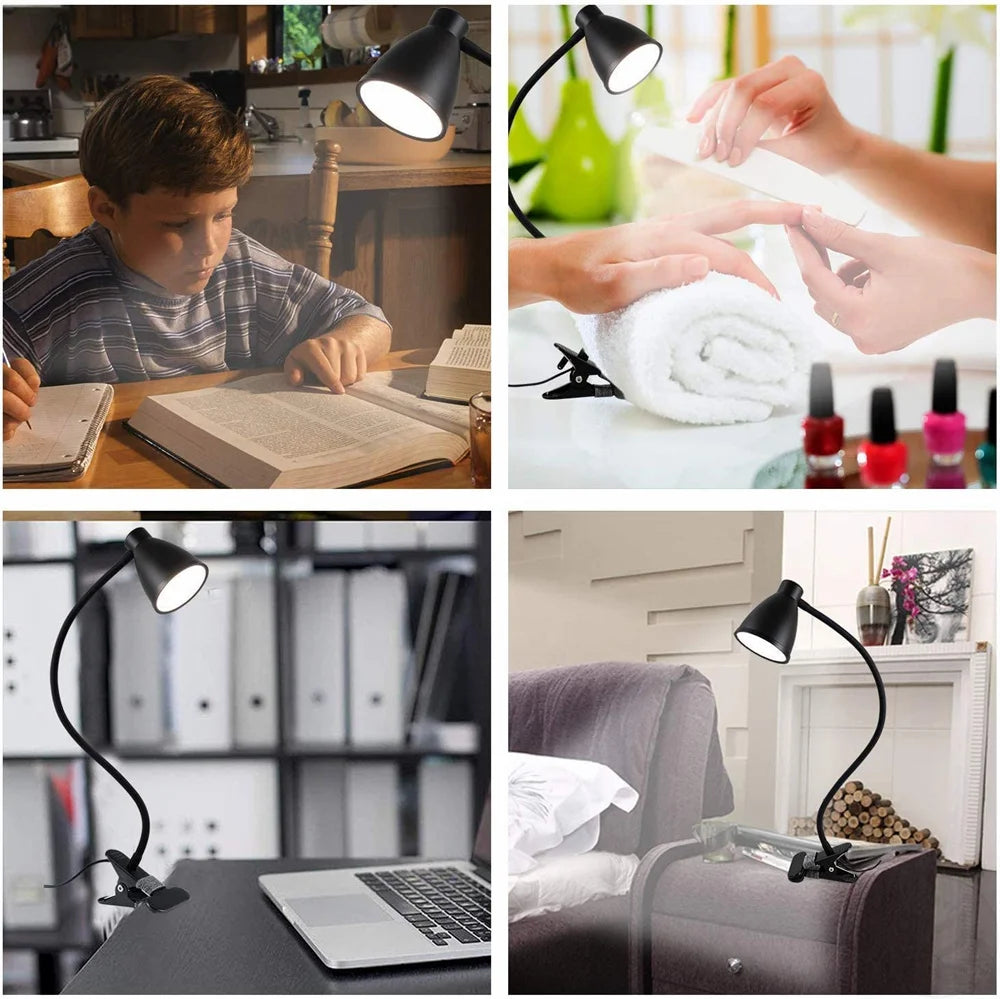 Clamp Desk Lamp, Clip on Reading Light, 3000K-6500K Adjustable Color Temperature Eye-Caring for Home Office Bedside Reading