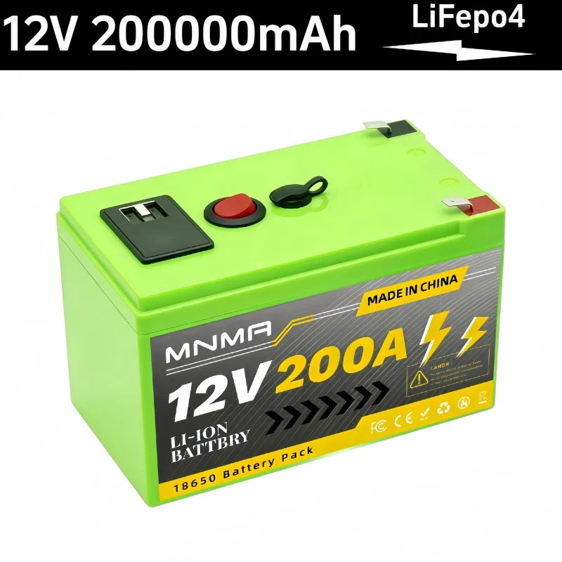12V 200Ah LiFePO4 Solar-Batterie, Tiefzyklus Wiederaufladbare integrierte BMS Lithium 200000mAh für Power Wheels, Scooter, Fischfinder