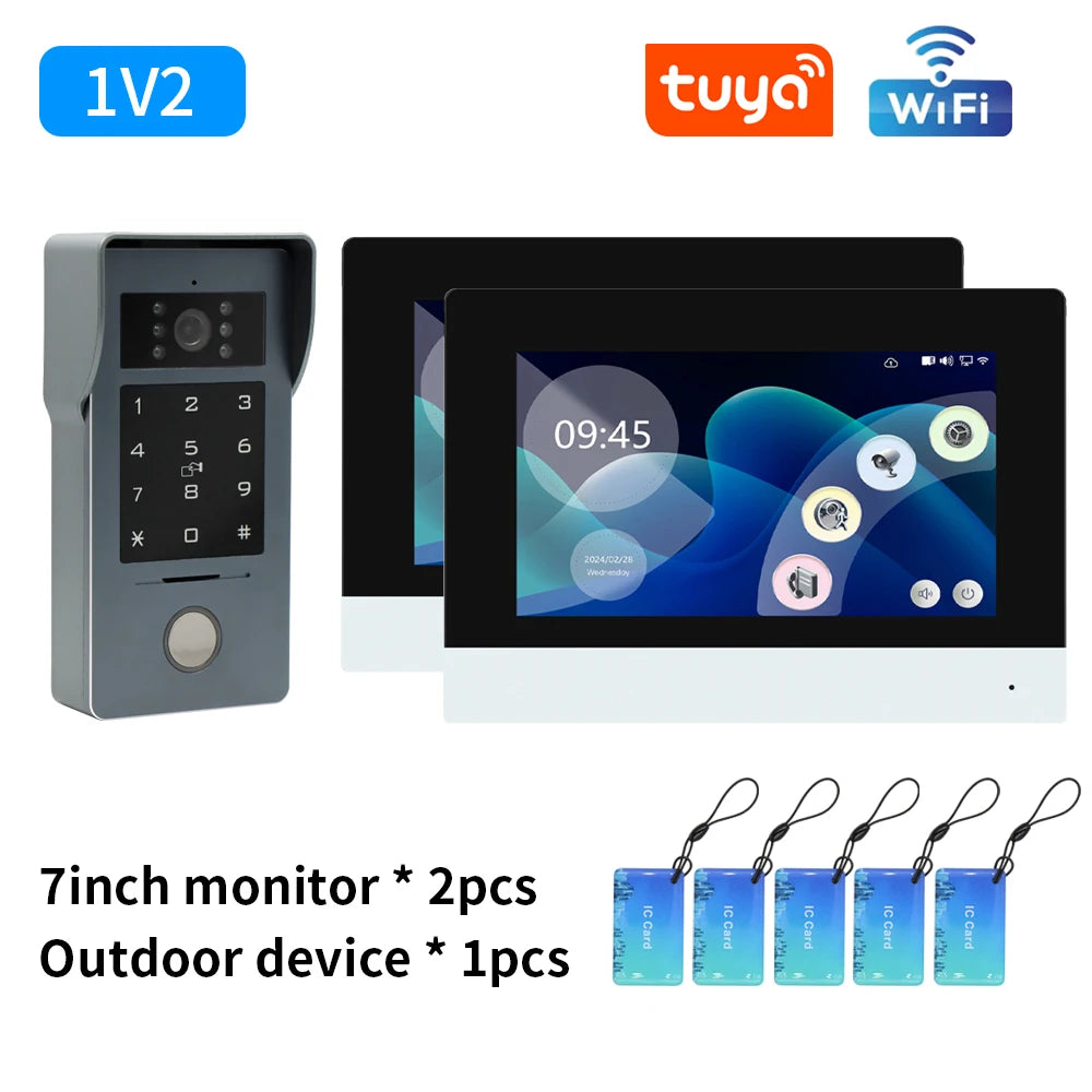 2 Wire Smart Tuya Wifi 1080P Video Intercom Video Door Phone Color Touch Screen Camera Doorbell Door Security IP Villa RFID