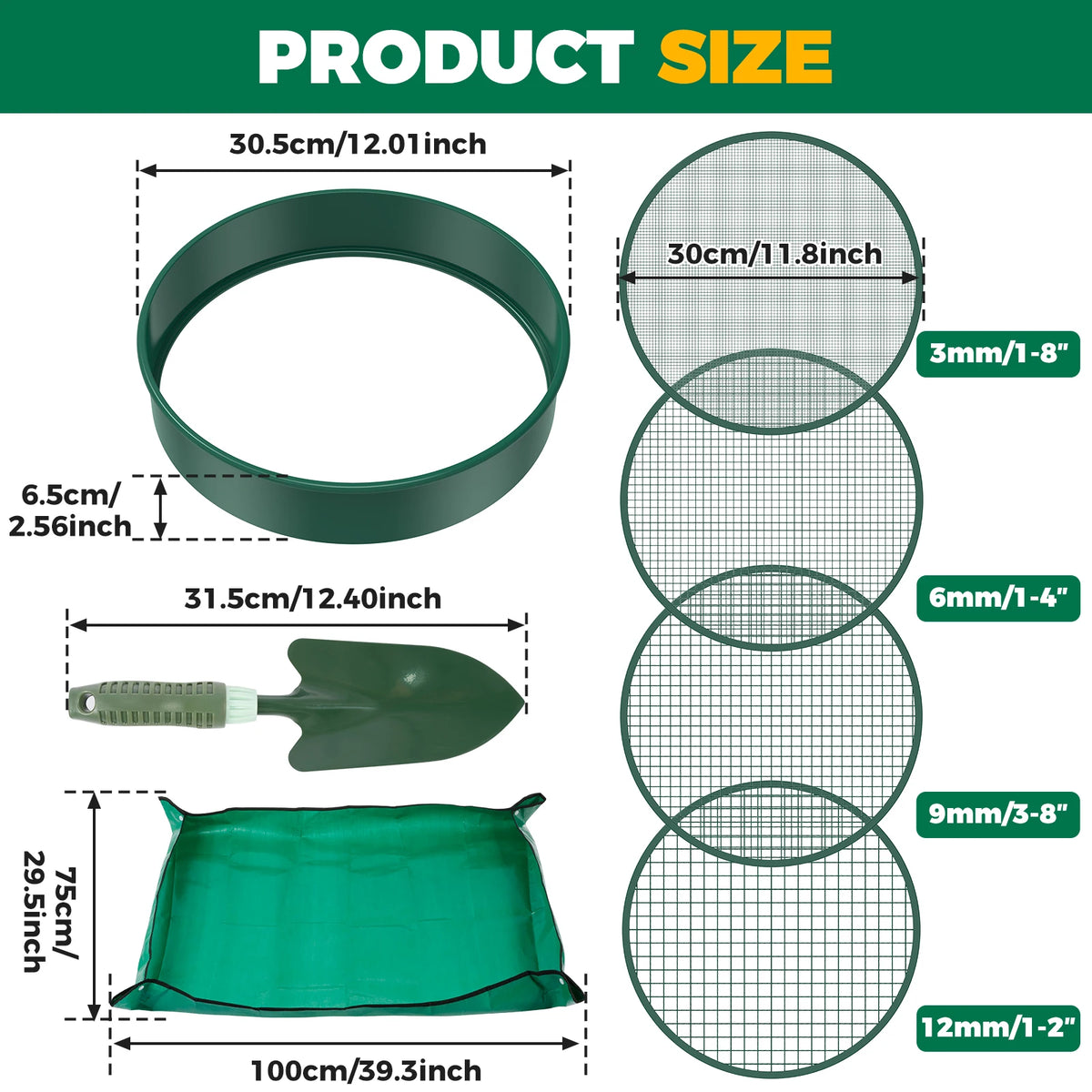 Garden Soil Sifter with Interchangeable Mesh Screens