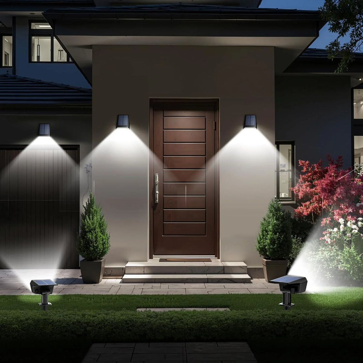 59/72 LED Lampes solaires d’extérieur étanches IP65, 3 modes d’éclairage, projecteurs paysagers à énergie solaire pour la décoration de cour extérieure