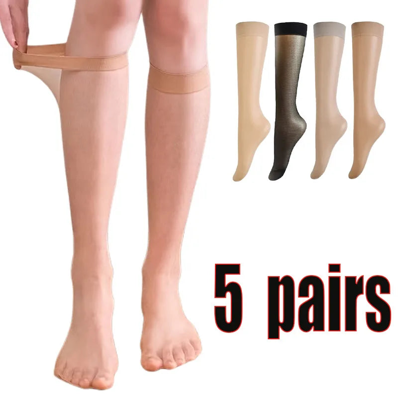 5 paar/set nylonkousen voor dames, ultradun en transparant, elastische kniekousen, lange kousen van hoge kwaliteit voor meisjes