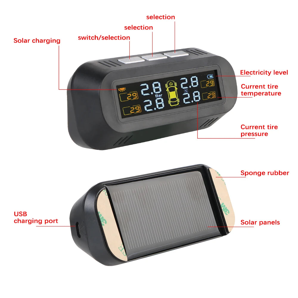 Solar TPMS Tire Pressure Monitoring System with External Sensors