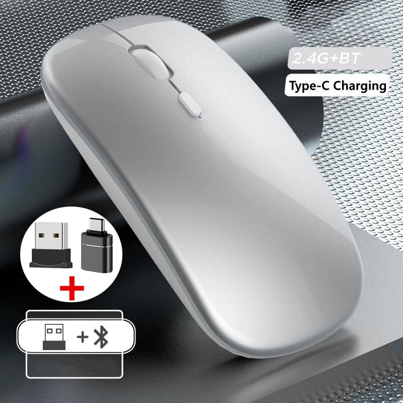 Wireless Mouse Bluetooth-Compatible Gaming Mouse (Dual Mode:BT+2.4Ghz) Ergonomic Rechargeable Mice for PC/Laptop/Macbook 
