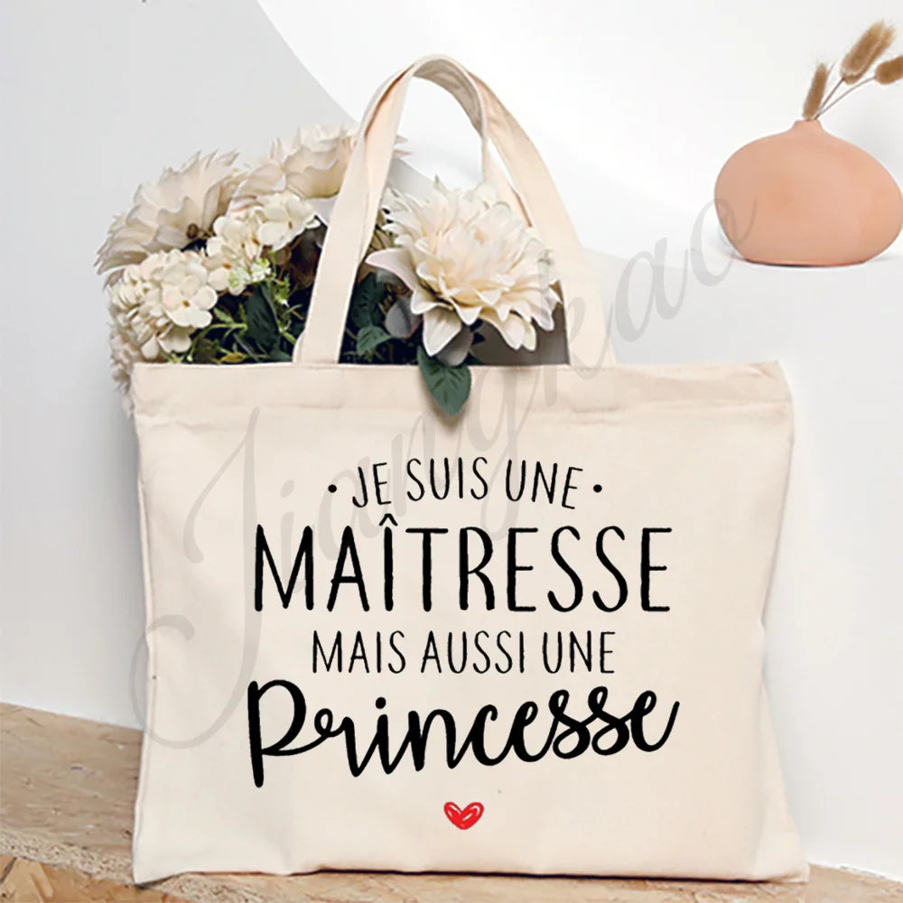 Thank You Teacher Stampa Francese Borsa a Spalla Donna Borsa in Tela Borse da Shopping Borse Femminili Borsa Riutilizzabile Migliori Regali per Maitresse
