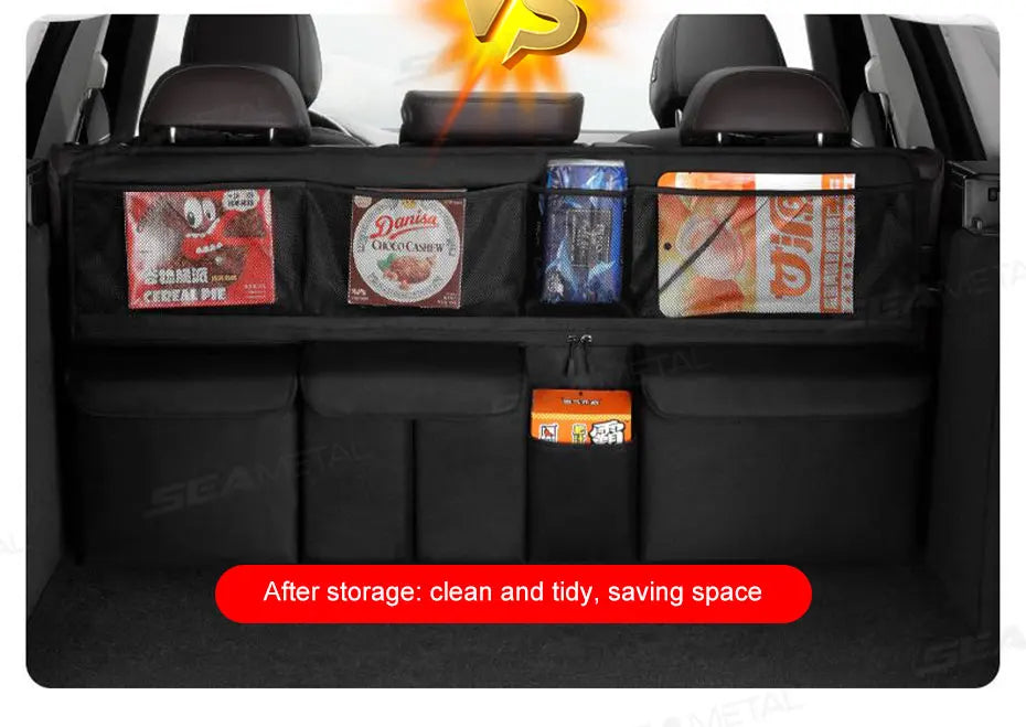 SEAMETAL 9-Pocket Car Organizer Seat Back Hanging Storage Bag Wear-Resistant Oxford Colth SUV/MPV Trunk Organizer with Zipper