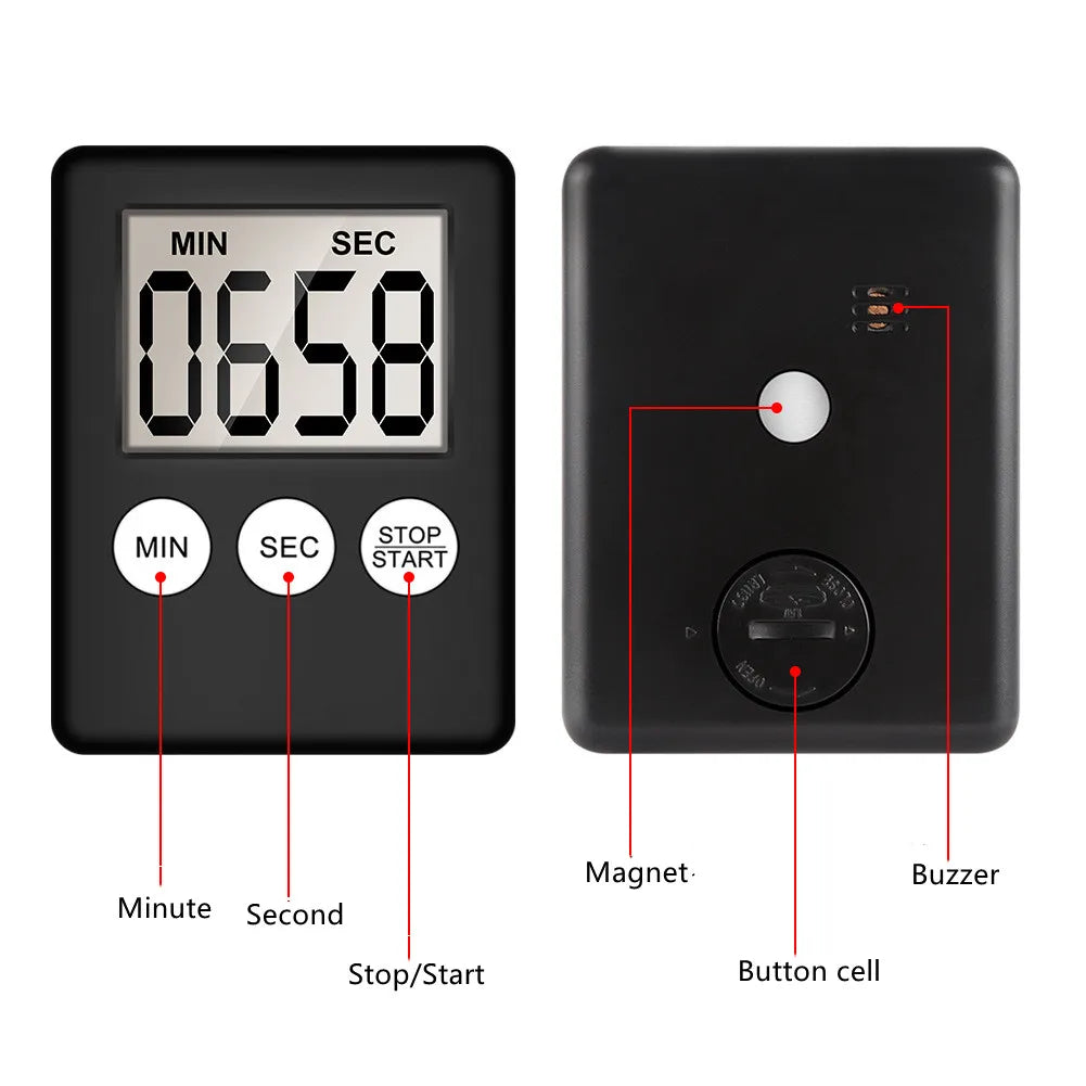 Mini Digital Kitchen Timer with LCD, Magnetic Back and Battery