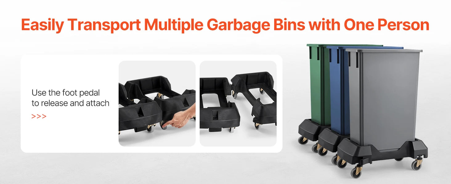 200lb Trash Can Dolly with Lockable Wheels for 16/23 Gallon Bins