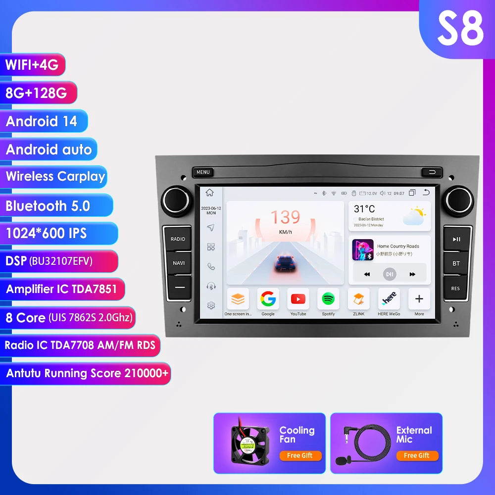 HIZPO 7-Inch Android Car Radio with CarPlay for Opel