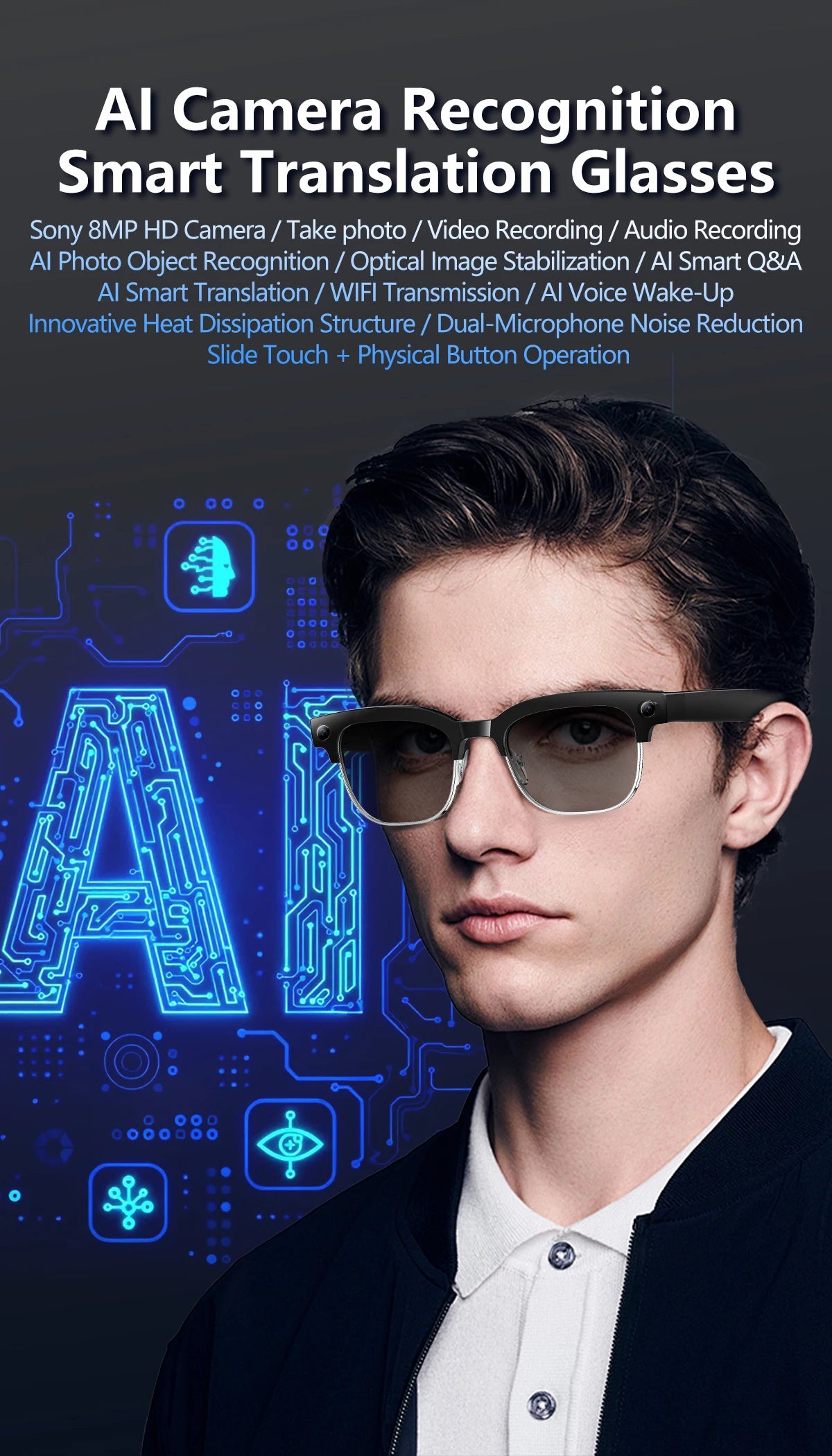 AI Smart Glasses with Camera, Calls, Translation & Audio