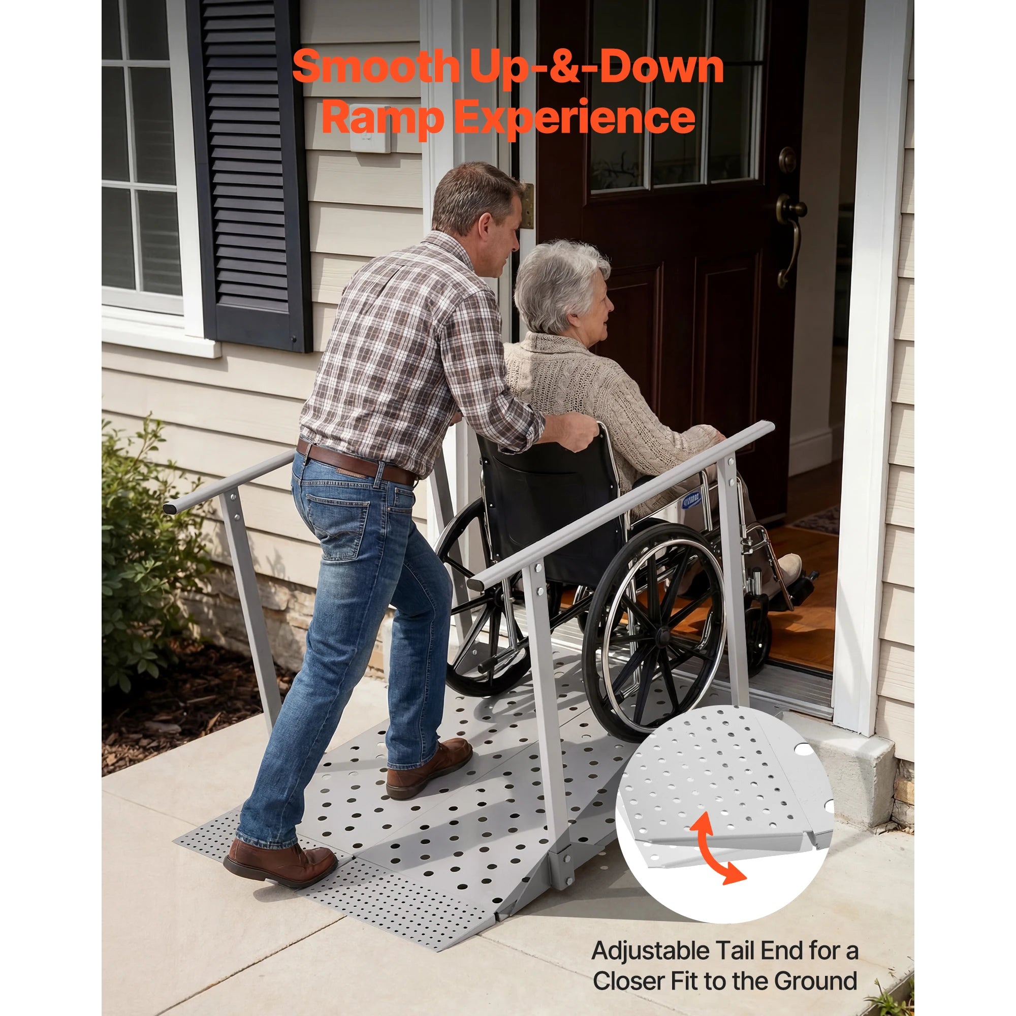 SucceBuy 440LBS Wheelchair Ramp 44.9x33.5in with Handrails Aluminum Handicap Ramp Portable Threshold Ramps for Home Steps Stairs
