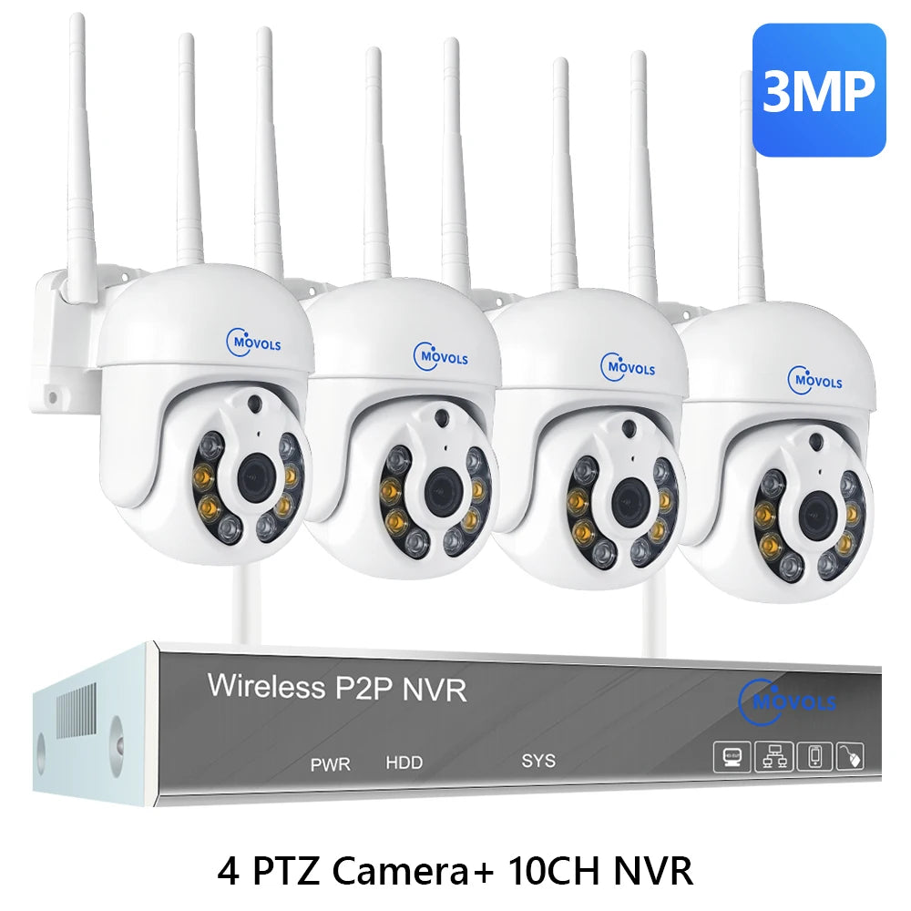 Wireless CCTV System PTZ Security Camera Kit with Two-Way Audio