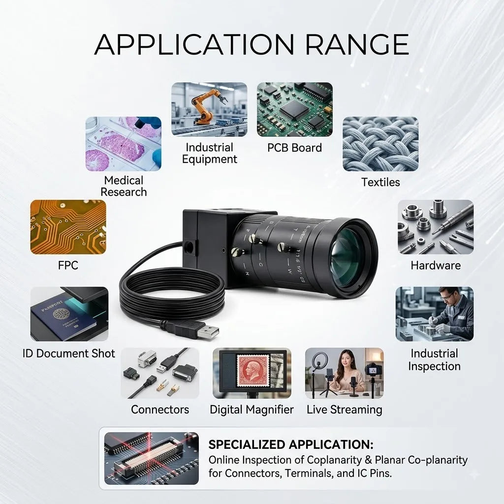 Caméra USB industrielle avec options d’objectif à zoom manuel
