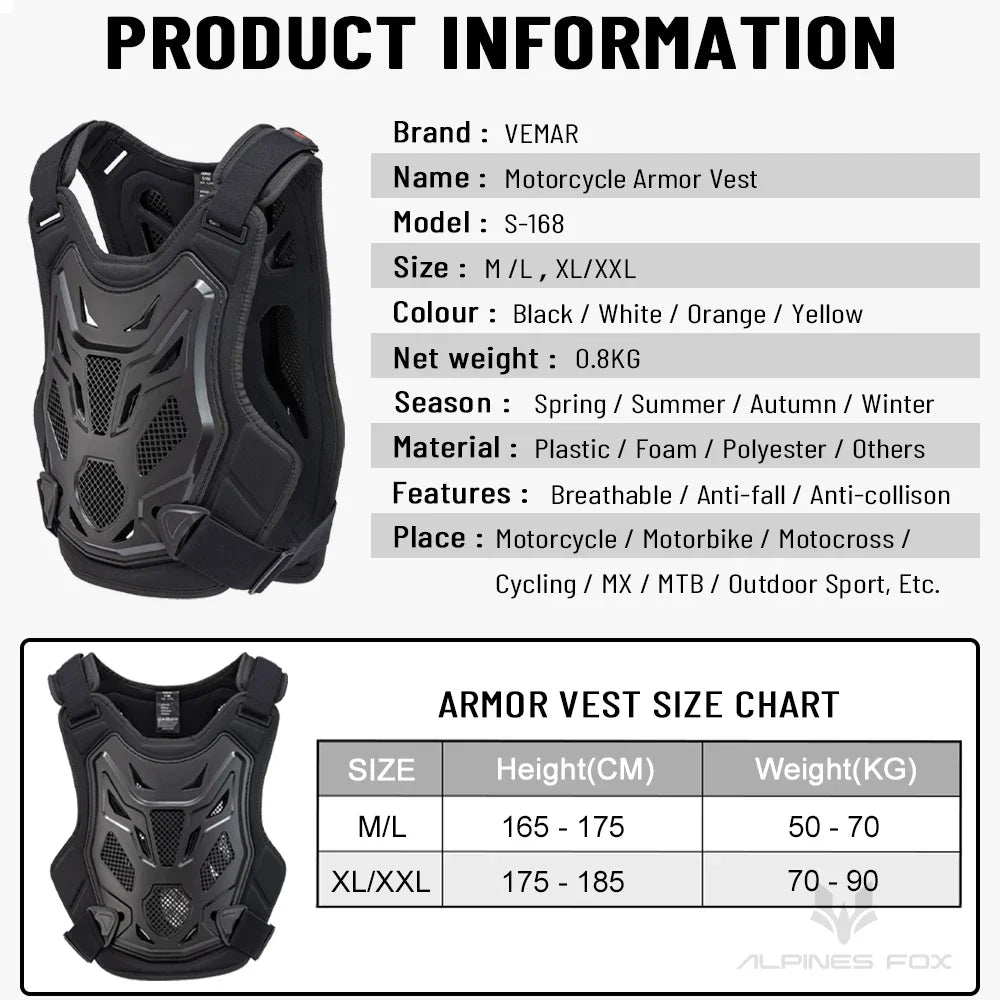 Chaleco protector de armadura para motocross todo terreno para pecho y espalda