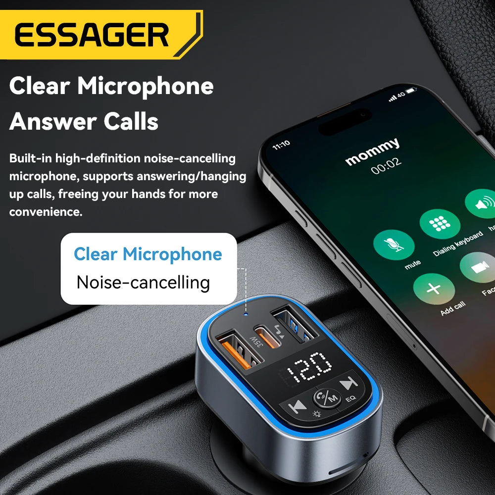 Car Charger FM Transmitter with Bluetooth 5.3 and USB-C Output