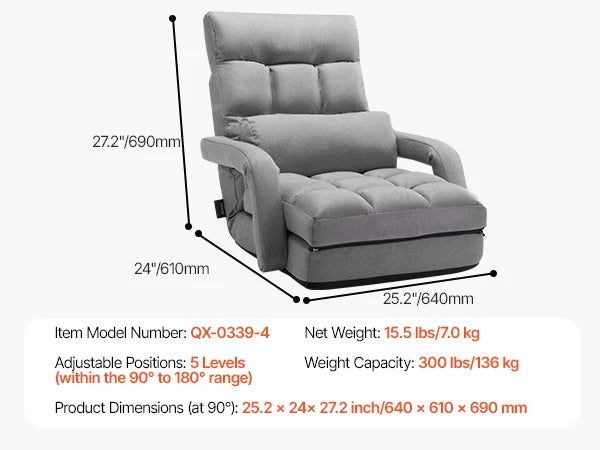 Chaise de sol réglable avec dossier, canapé en mousse pliable