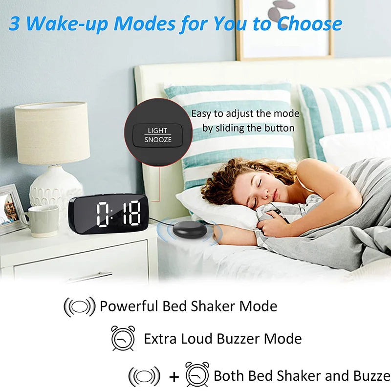 Super Loud Vibrating Alarm Clock with Bed Shaker Multifunctional Dual USB for Heavy Sleeper Deaf Hard of Hearing Snooze