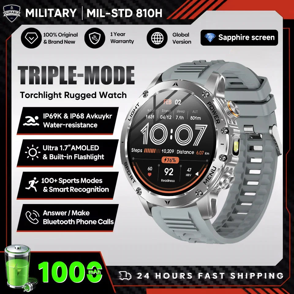 1,7-Inch Bluetooth Bel Smartwatch met Buitenverlichting