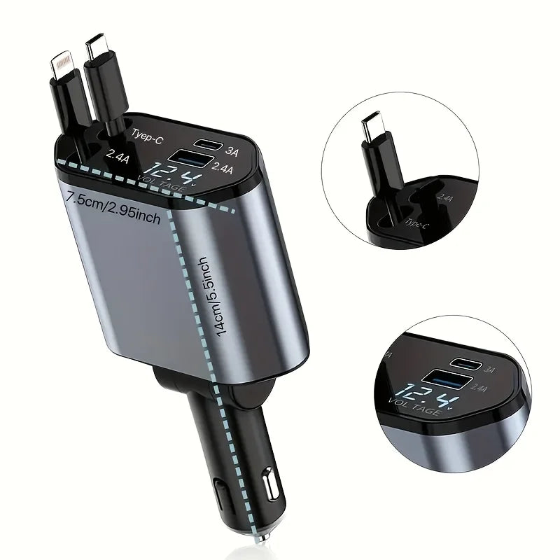 Chargeur de voiture rétractable 4-en-1 avec prise réglable