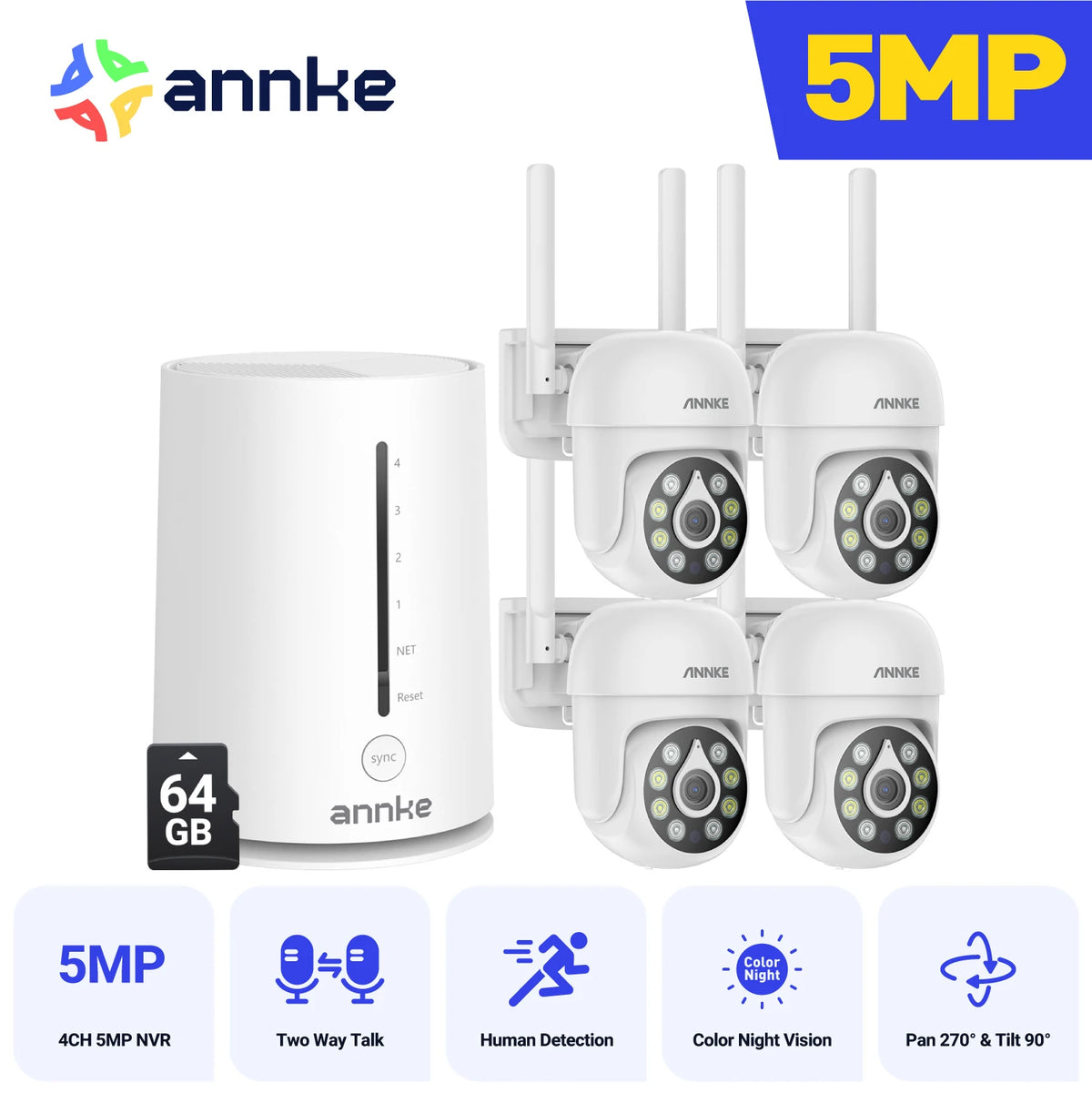5MP WiFi PT Security Camera System with 4CH NVR
