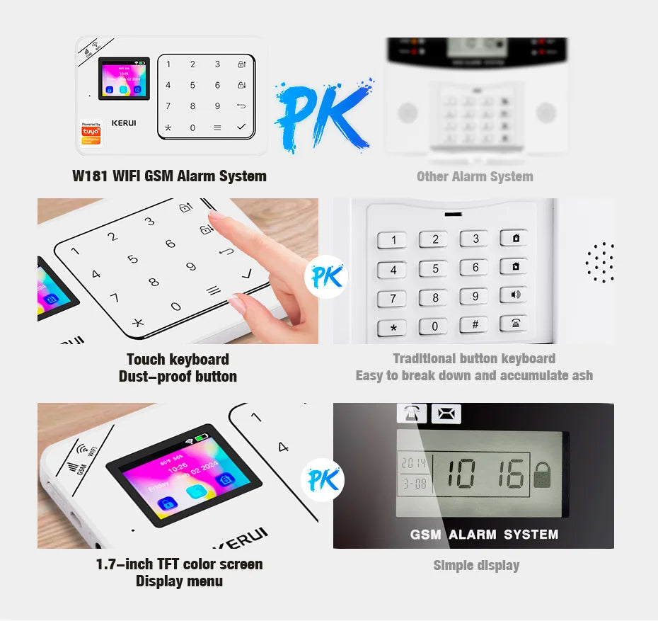 ES Delivery KERUI domáci alarm WiFi GSM alarmný systém kompatibilný s Tuya Smart 433MHz Ochrana domova Alexa PIR pohybový senzor