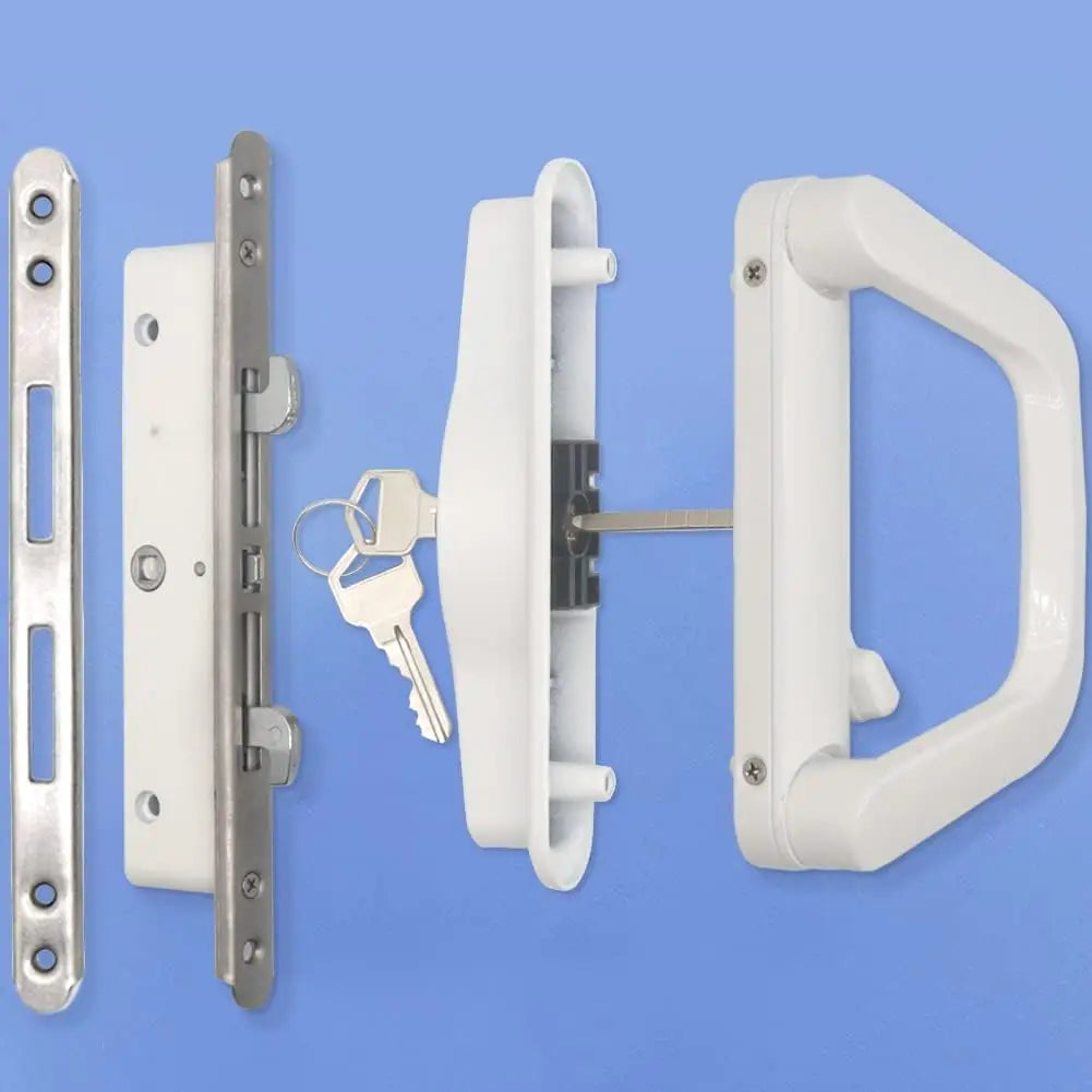 Sliding Patio Door Handle Set with Key Lock, Reversible Fit 1.5–2in