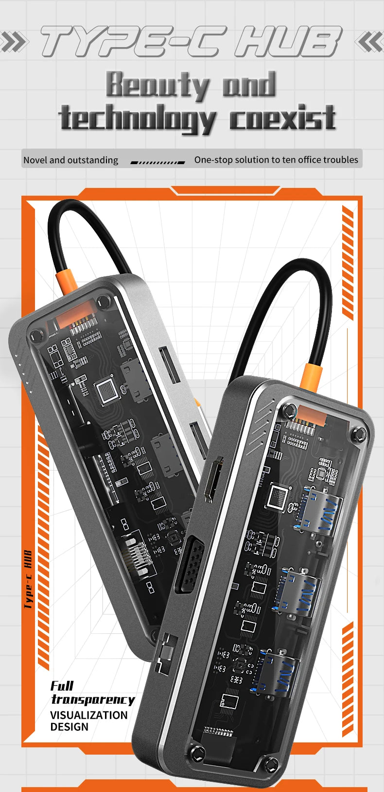 Basix USB C Hub 4K adapter HDMI, DP, VGA, Ethernet és USB portokkal