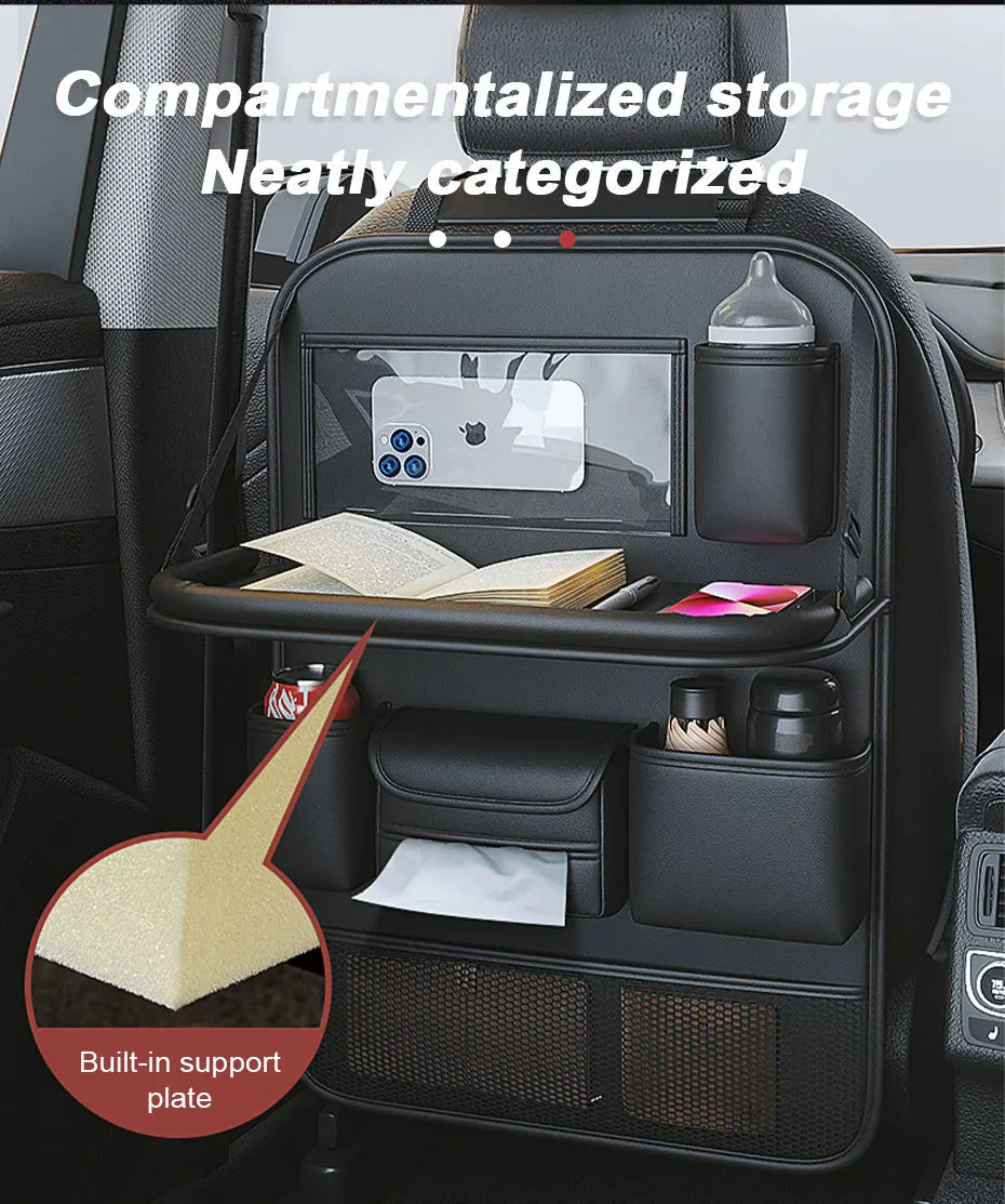 SEAMETAL Car Seat Back Organizer Auto Back Seat Storage Bag with Foldable Table Tray Tablet Holder Tissue Box Car Accessories