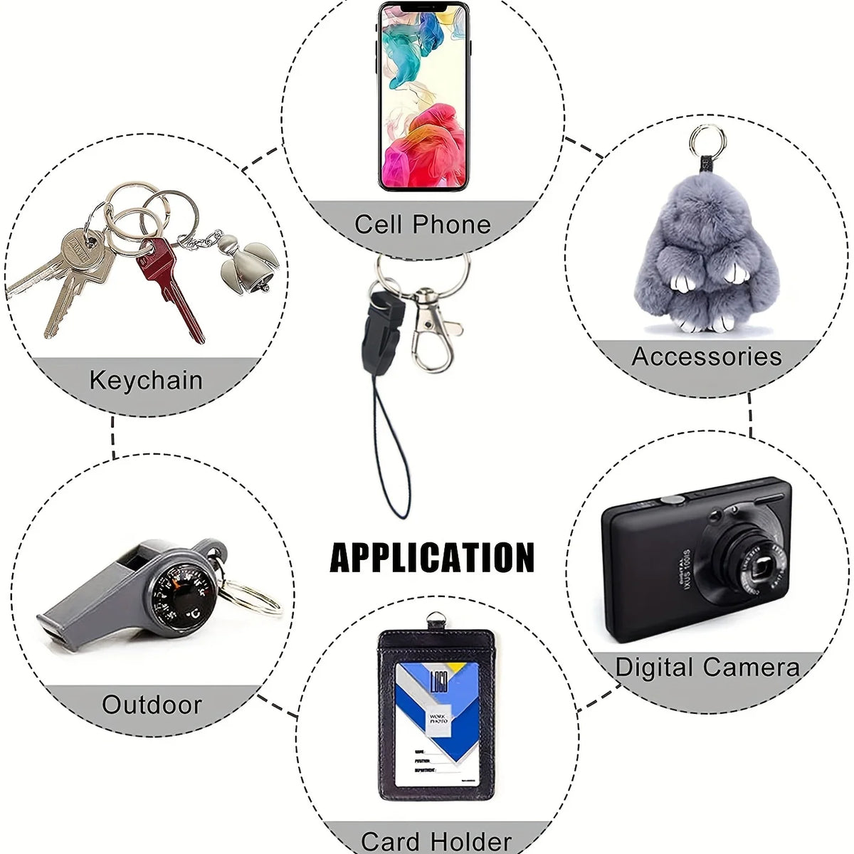 Náväzec na mobilný telefón módny čierny krk popruh kľúčenka náväzec držiteľ karty ID kľúče balónik telefón strap keyring doplnky