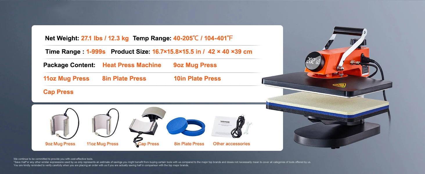 12x15 Heat Press Machine 5-in-1 Swing Away Sublimation Kit
