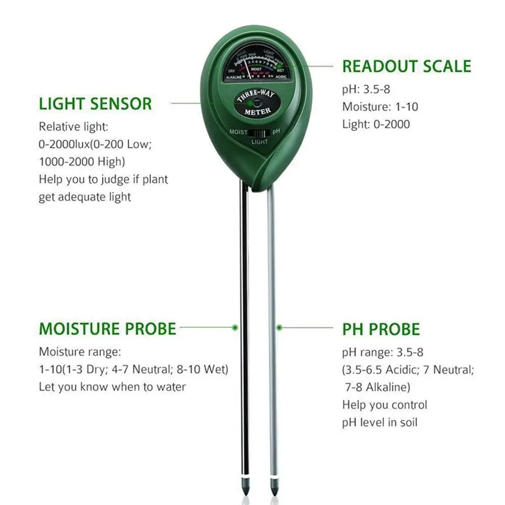3-in-1 Soil Meter for Moisture, Light and pH