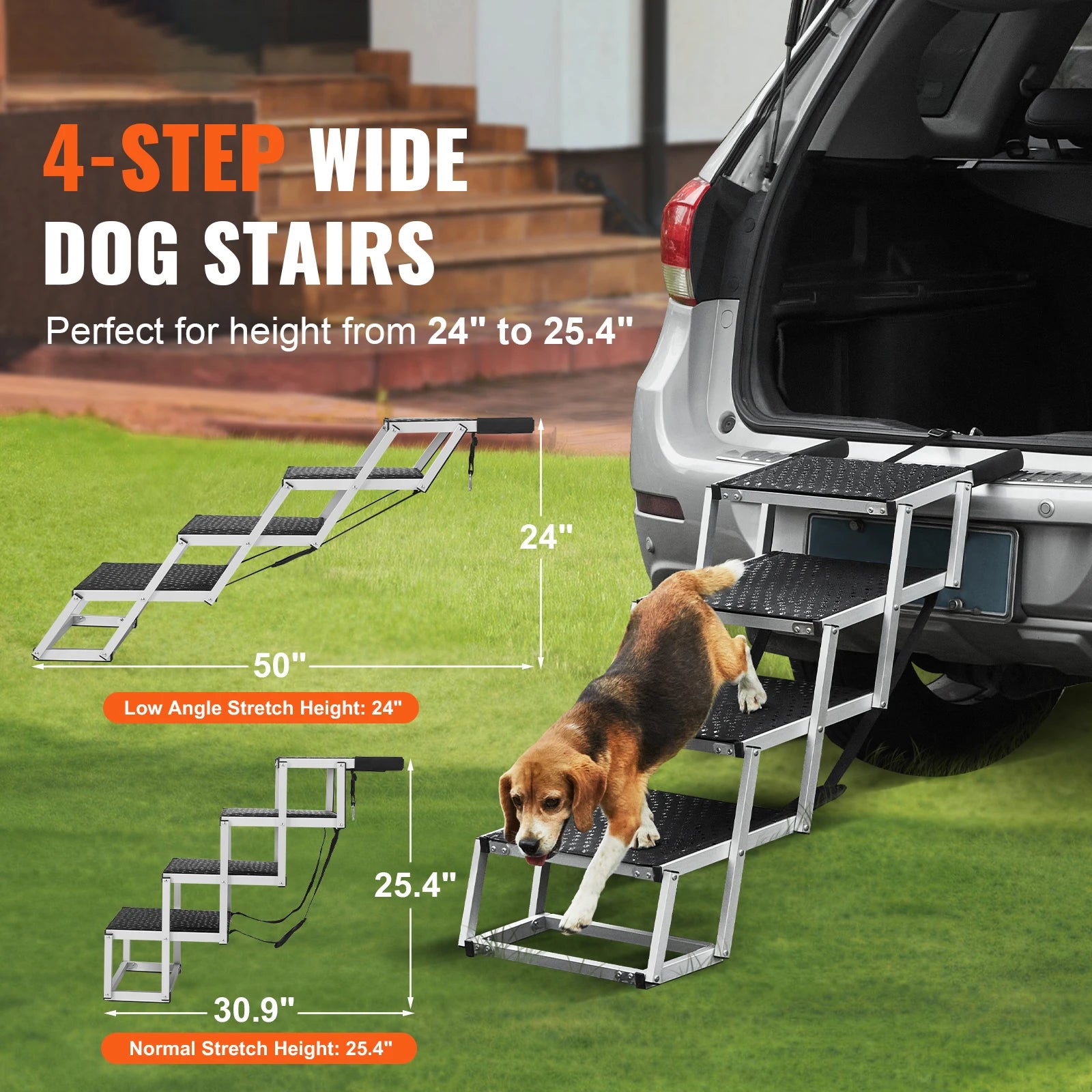 Scalinette per cani SucceBuy per auto, ampia scala per cani per auto, passi pieghevoli portatili per animali, leggeri in alluminio, per auto, SUV e camion, 150 lb