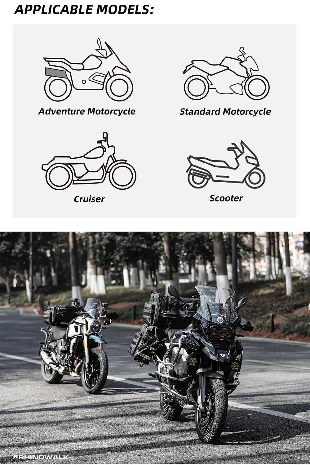 Motorcycle Tail Bag Expandable Luggage 19L–80L Rack Trunk Storage