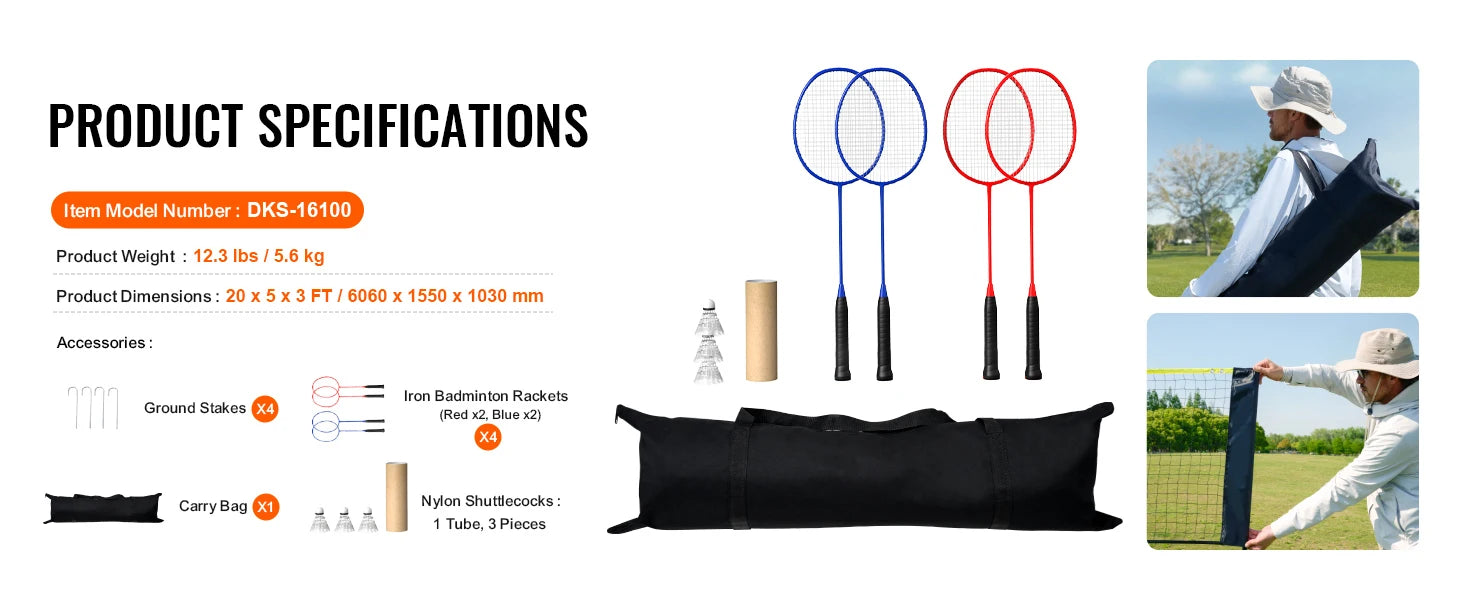 20FT Portable Badminton & Pickleball Net Set with Adjustable Height