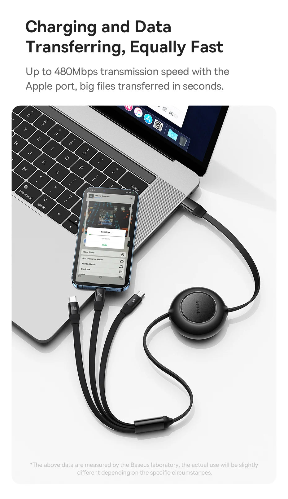 Vysúvací 100W 3v1 USB-C nabíjací kábel pre notebook a telefón