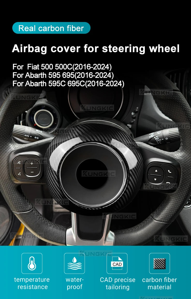 Carbon Fiber Steering Wheel Bottom Sticker for Fiat 500 Abarth