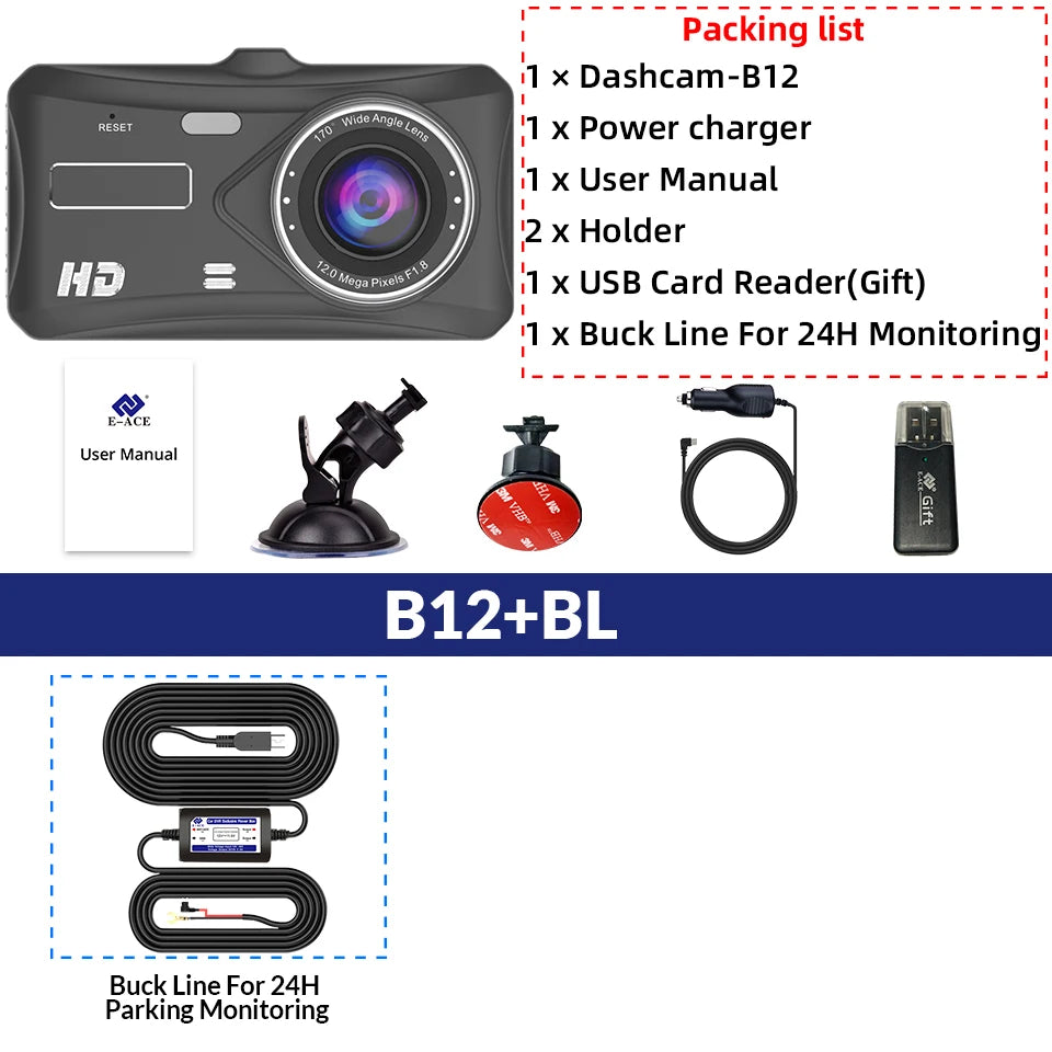 B12 Dash Camera - Front and Rear Package Options