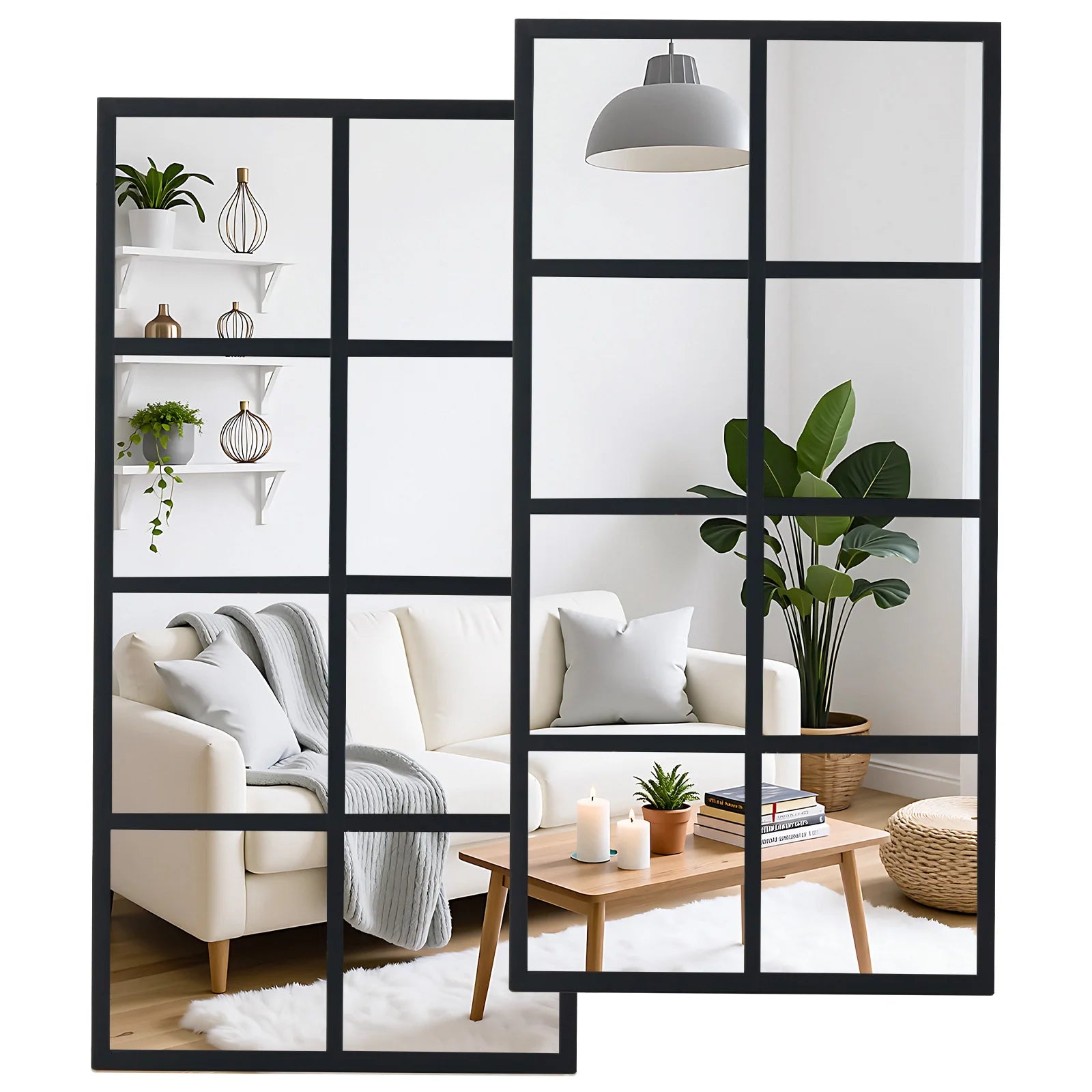 16" x 32" Window Pane Wall Mirrors Set of 2 Metal Frame