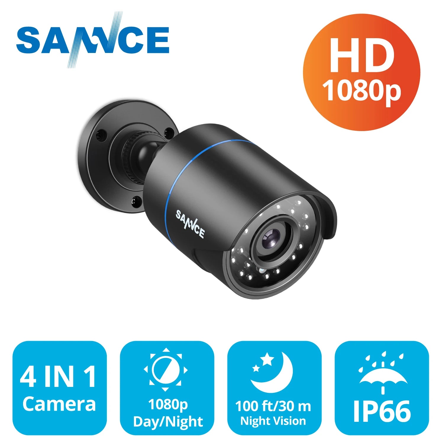 1080P Outdoor Bullet Security Camera with 100ft Night Vision