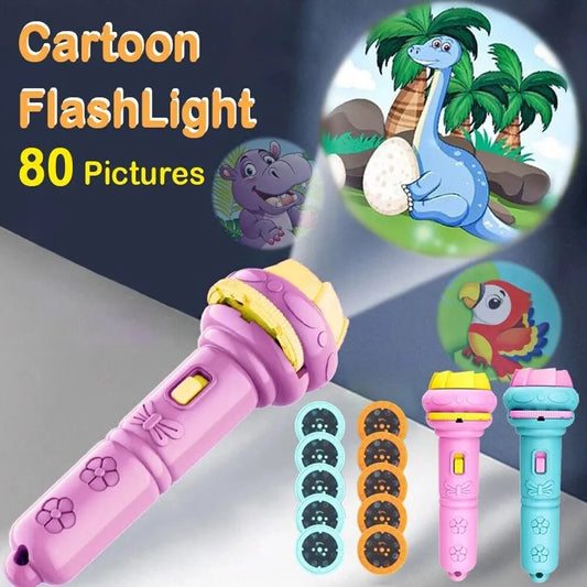 10 Cards Cartoon Projection Flashlight 80 Patterns Creative Children Flashlight Toy Projector Baby Toys Bedtime Story Book Toy