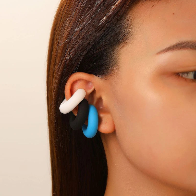 Fashion 4pcs C Shaped Acrylic Ear Clip for Women Simple Gold Silver Color No Pierced Round Earrings Punk Female Jewelry